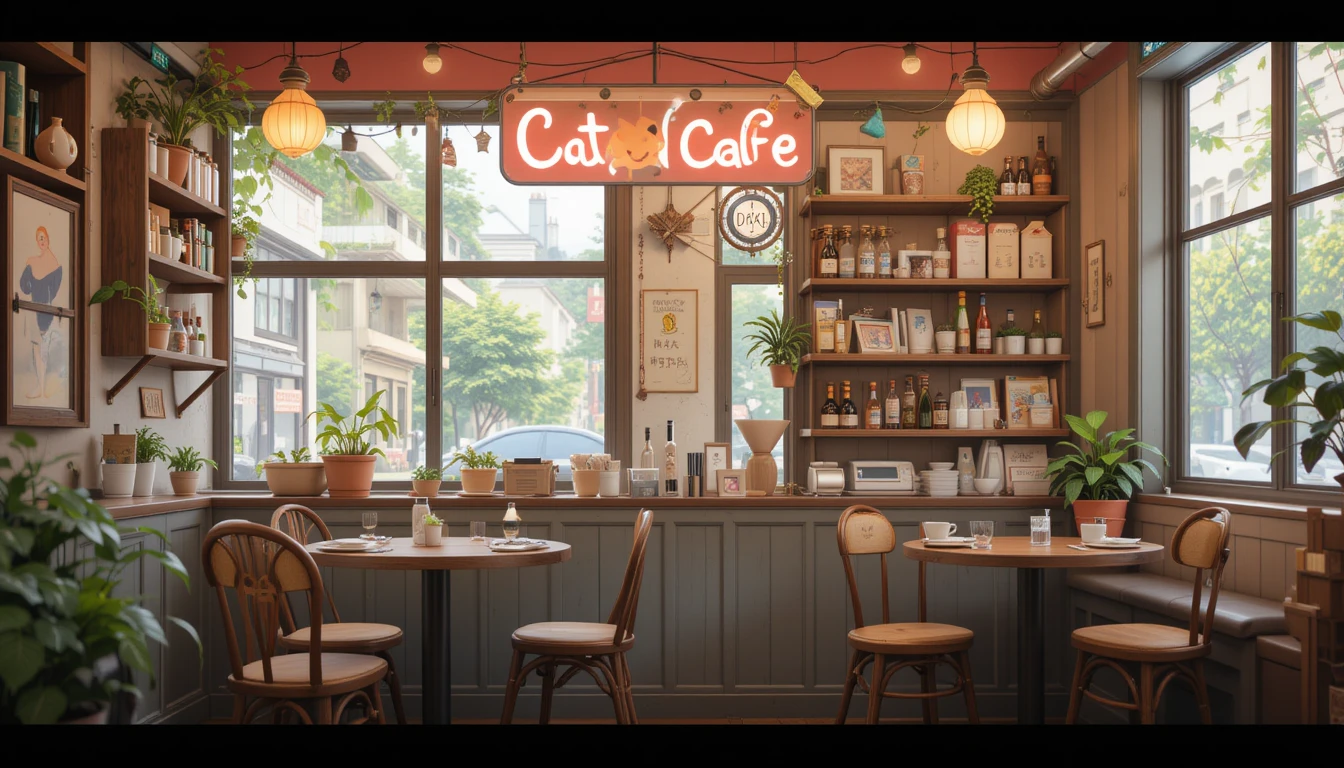 gatos jugando en un café